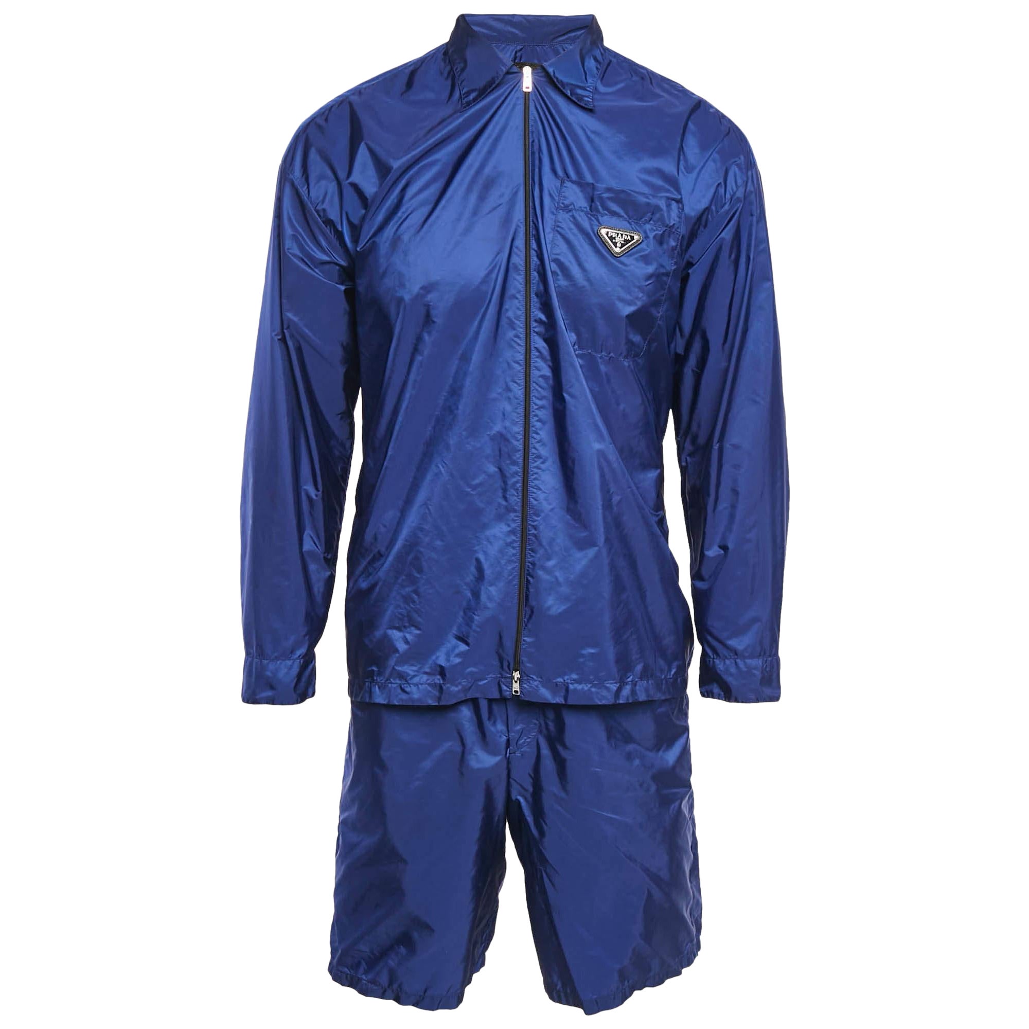 Prada Blue Logo Triangle Re-Nylon Shirt and Shorts Set M