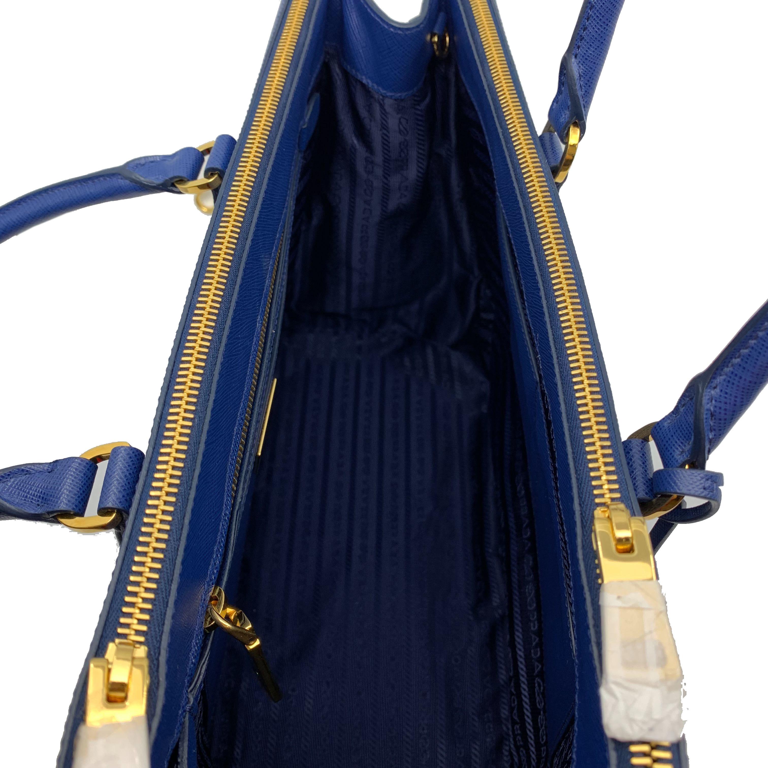 Women's Prada Blue Lux Saffiano Leather Double-Zip Tote Ladies Bag 1BA786 F0016