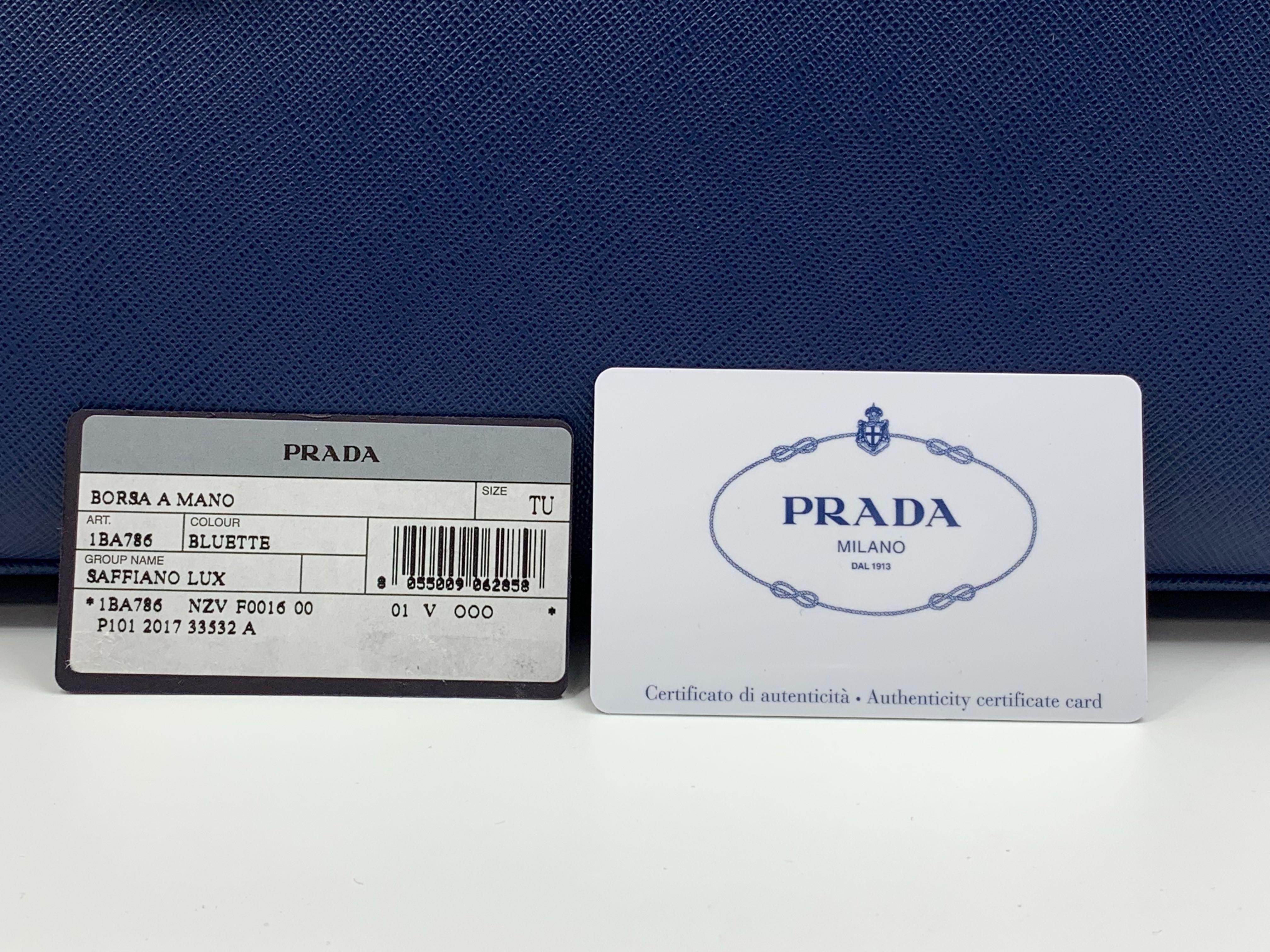 Prada Blue Lux Saffiano Leather Double Zip Tote Ladies Bag 1BA786 F0016