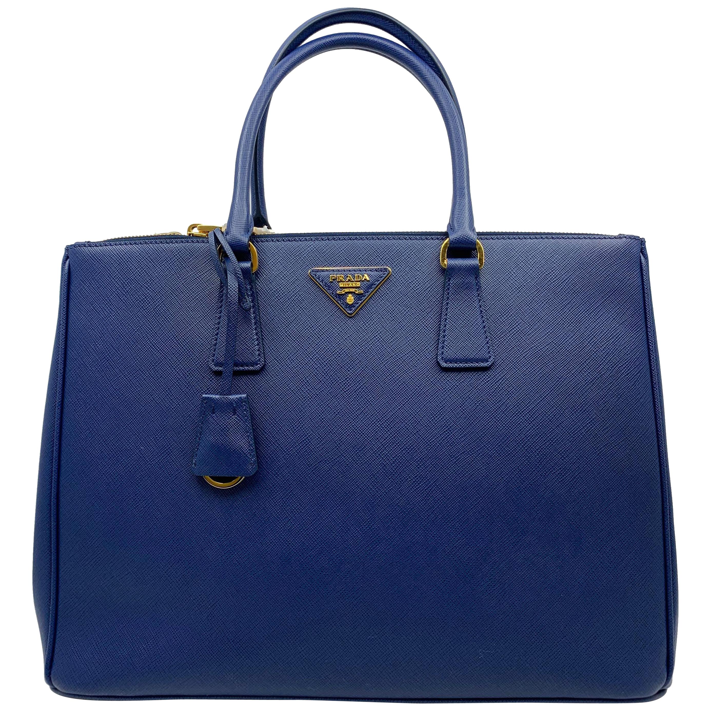 Prada Blue Leather Mini Double Zip Crossbody Bag at 1stDibs