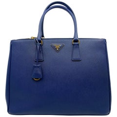 Prada Blau Lux Saffiano Leder Double-Zip Tote Damentasche 1BA786 F0016