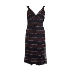 PRADA blue & maroon silk STRIPED CHIFFON BELTED Dress 42