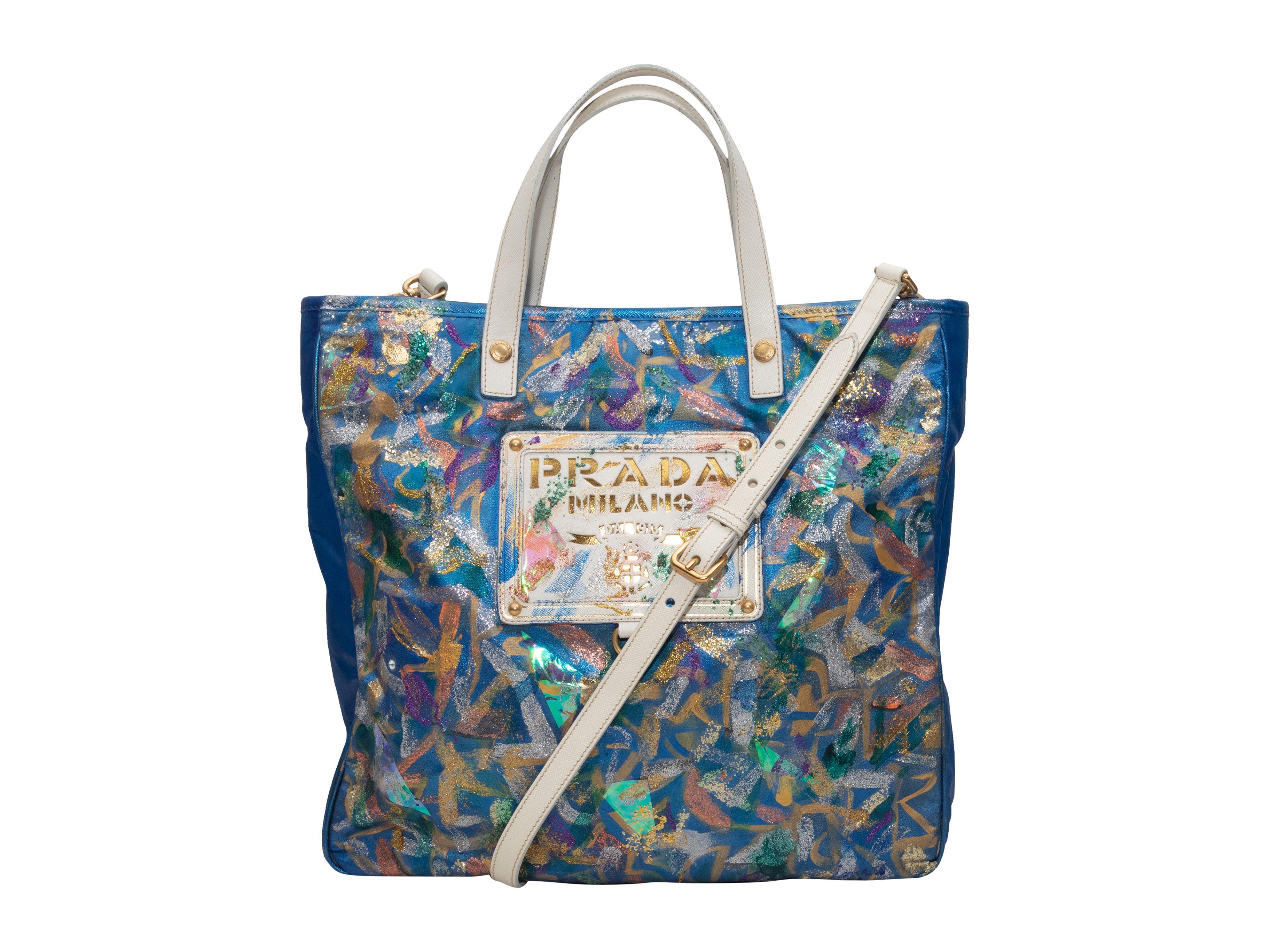 Prada Blue & Multicolor Hand-Painted Tote by Juliana Lazzaro For Safe Horizon 1