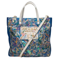 Prada Blue & Multicolor Hand-Painted Tote by Juliana Lazzaro For Safe Horizon