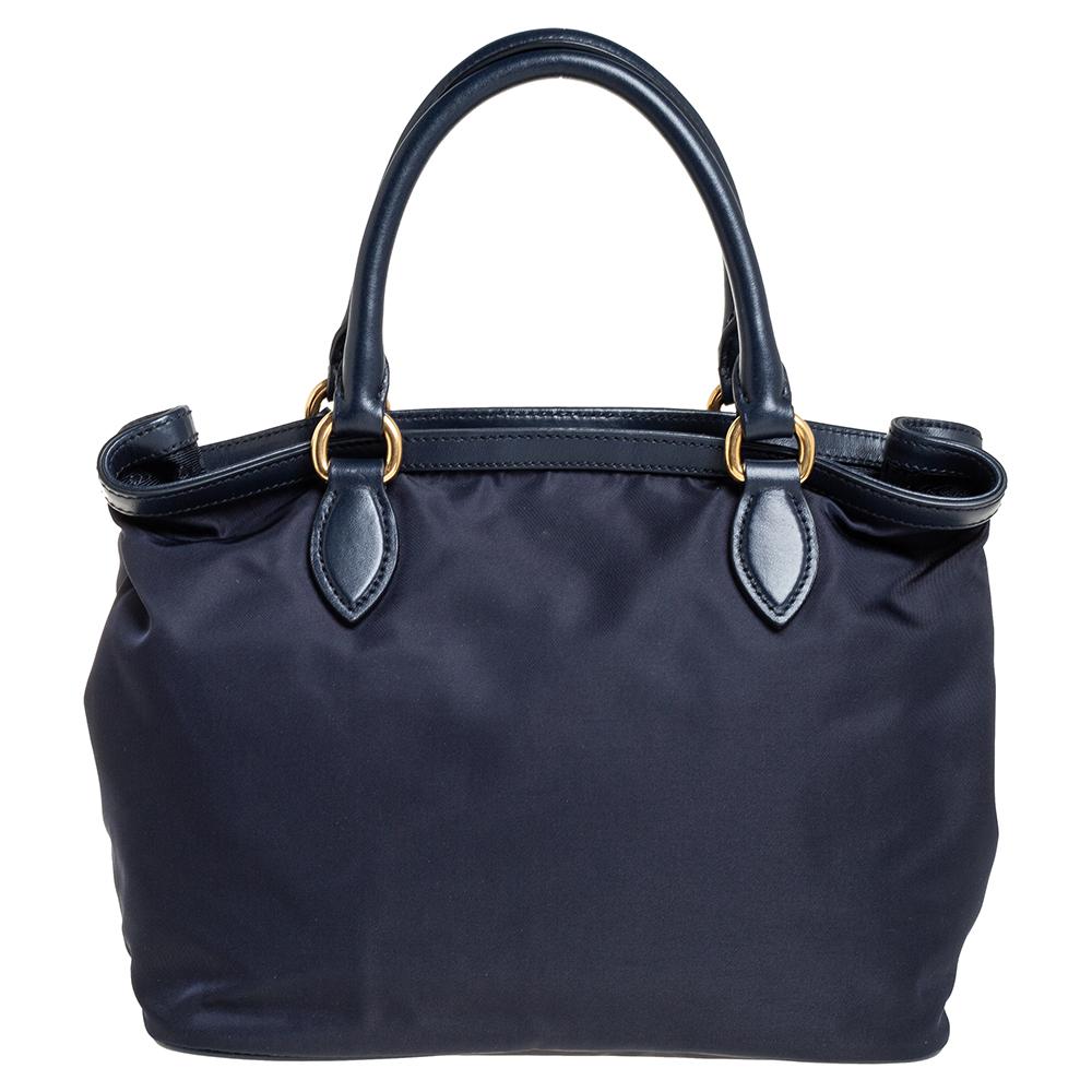 Women's Prada Blue Nylon and Leather Borsa A Mano Tote