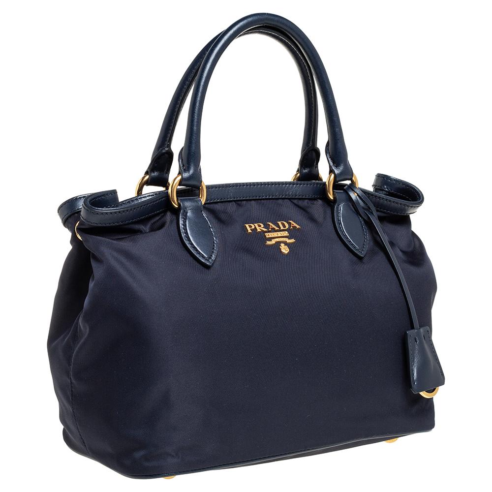 Prada Blue Nylon and Leather Borsa A Mano Tote 1