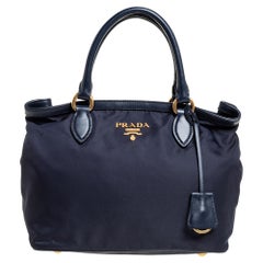 Prada Blue Nylon and Leather Borsa A Mano Tote