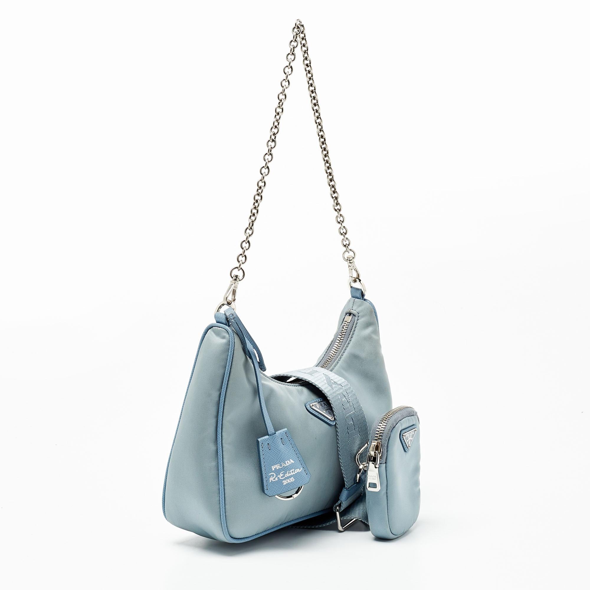 Women's Prada Blue Nylon and Leather Re-Edition 2005 Shoulder Bag