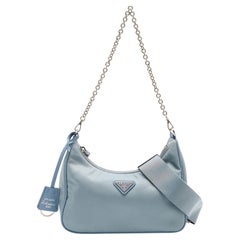 Prada Blue Nylon and Leather Re-Edition 2005 Shoulder Bag