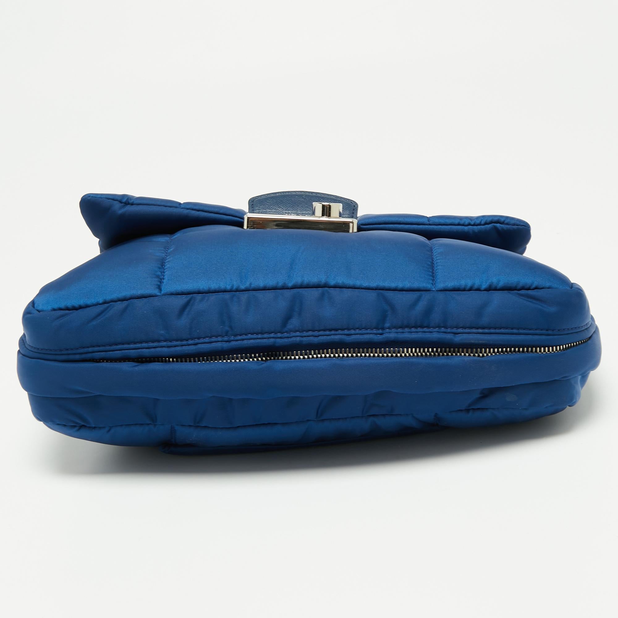Women's Prada Blue Nylon Bomber Chain Shoulder Bag