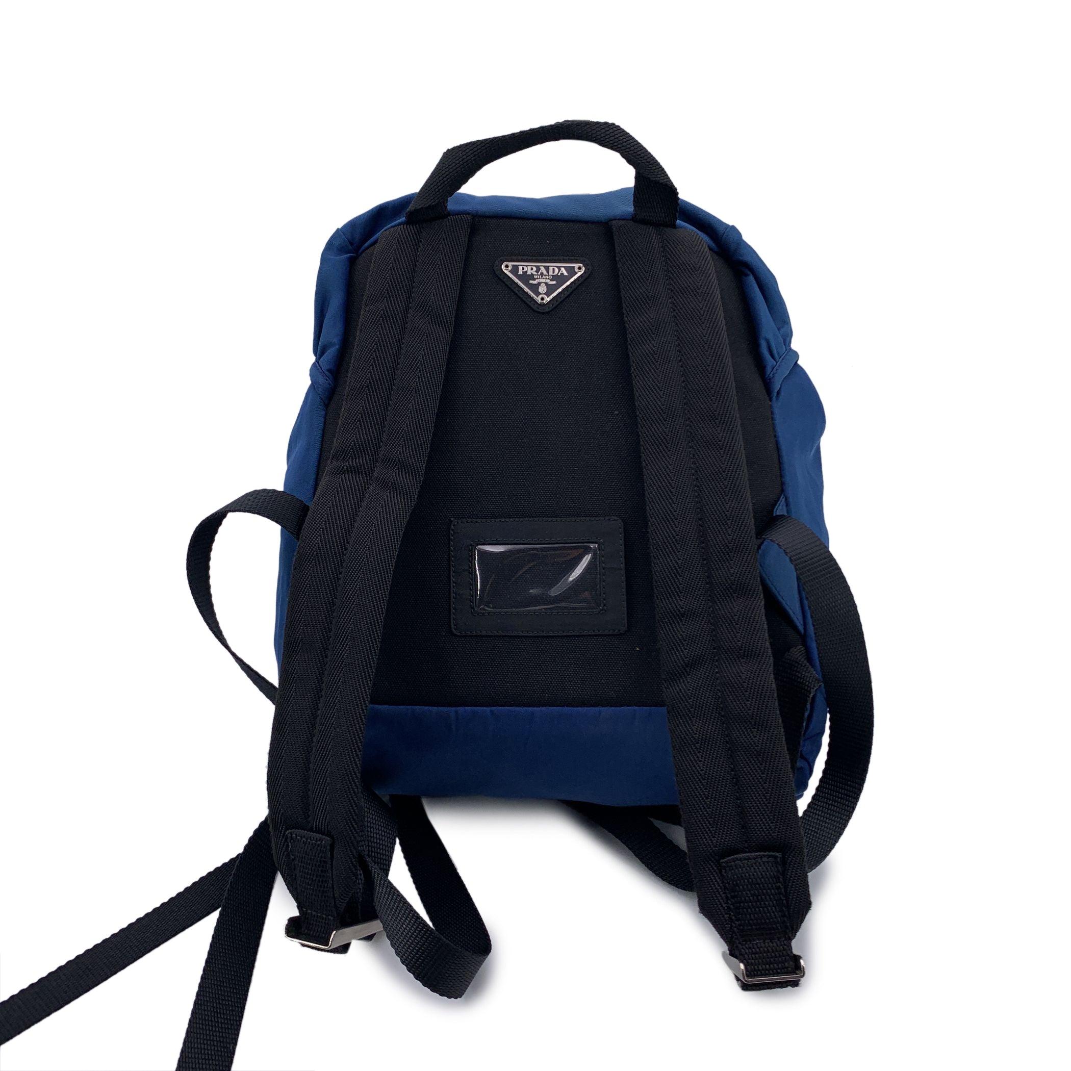 Black Prada Blue Nylon Canvas Small Backpack Shoulder Bag