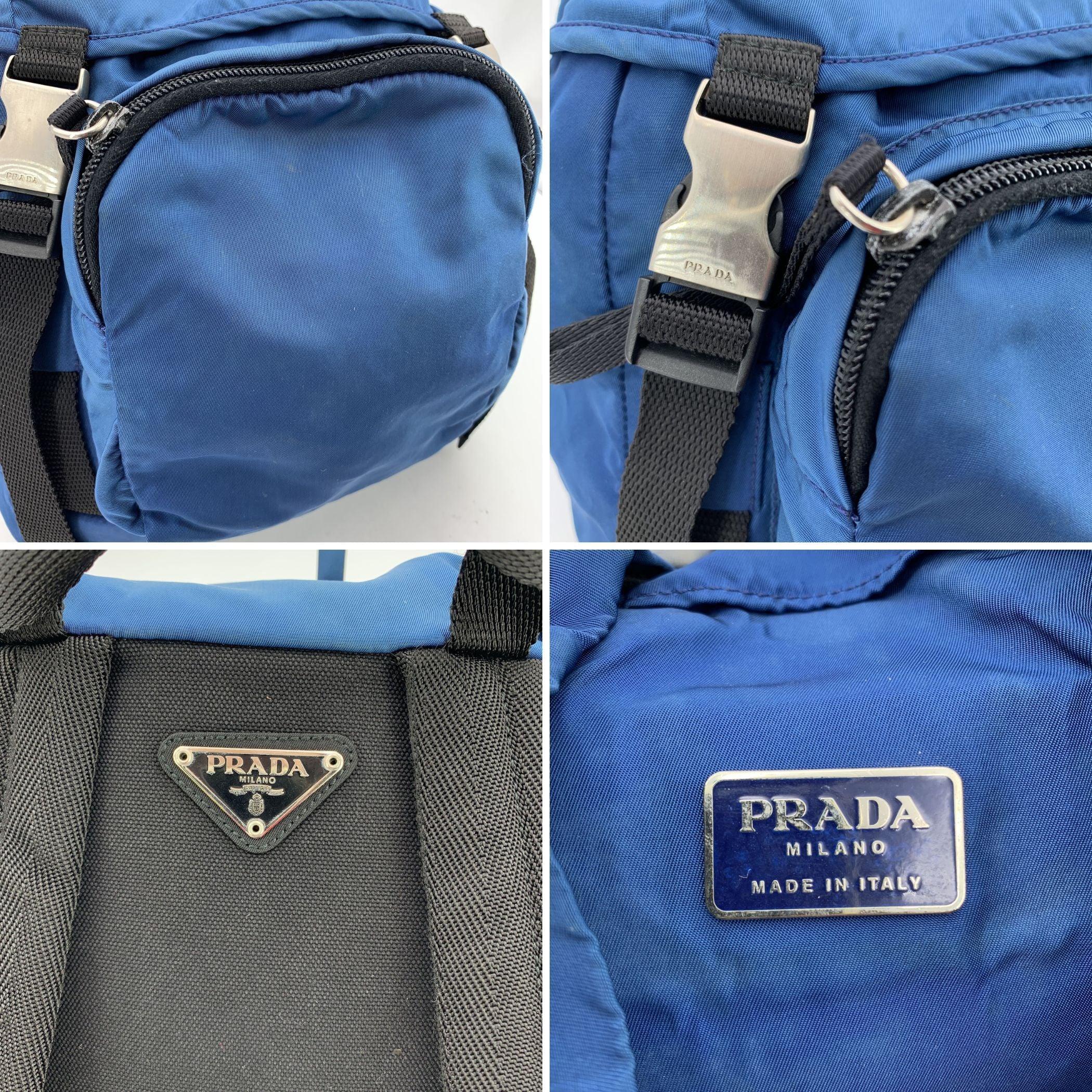 Prada Blue Nylon Canvas Small Backpack Shoulder Bag In Good Condition In Rome, Rome