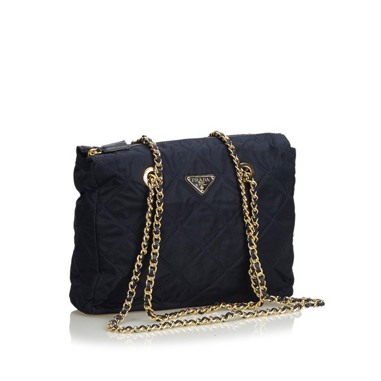 Prada Blue Nylon Fabric Quilted Chain Shoulder Bag Italy w