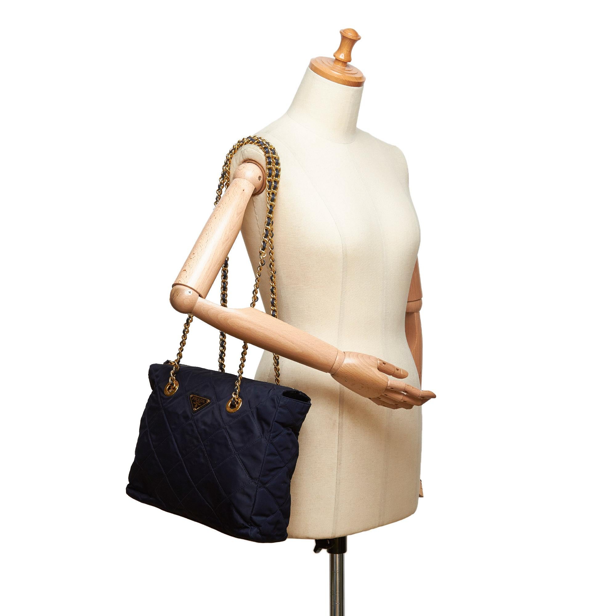 Prada Blue Nylon Fabric Quilted Chain Shoulder Bag Italy w/ Authenticity Card 3