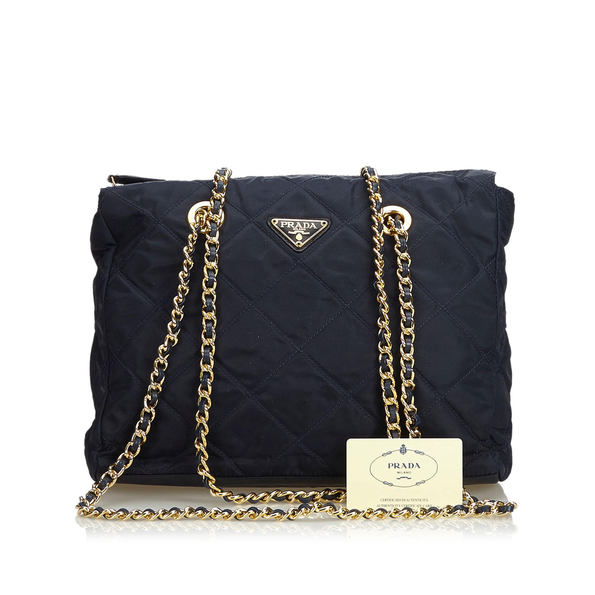 Prada Blue Nylon Fabric Quilted Chain Shoulder Bag Italy w/ Authenticity Card 4
