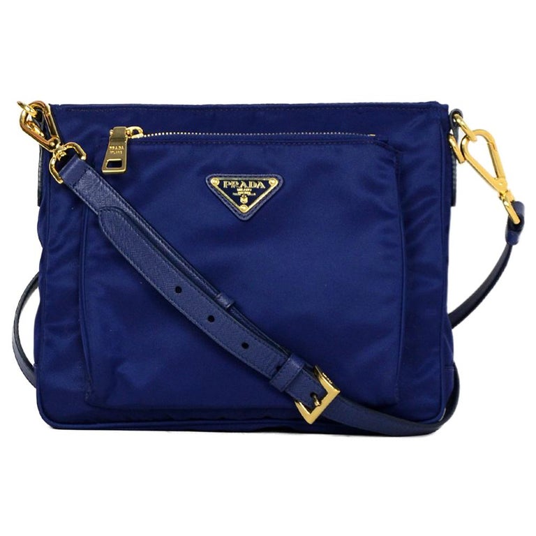 Prada Blue Nylon Messenger Bag For Sale at 1stDibs