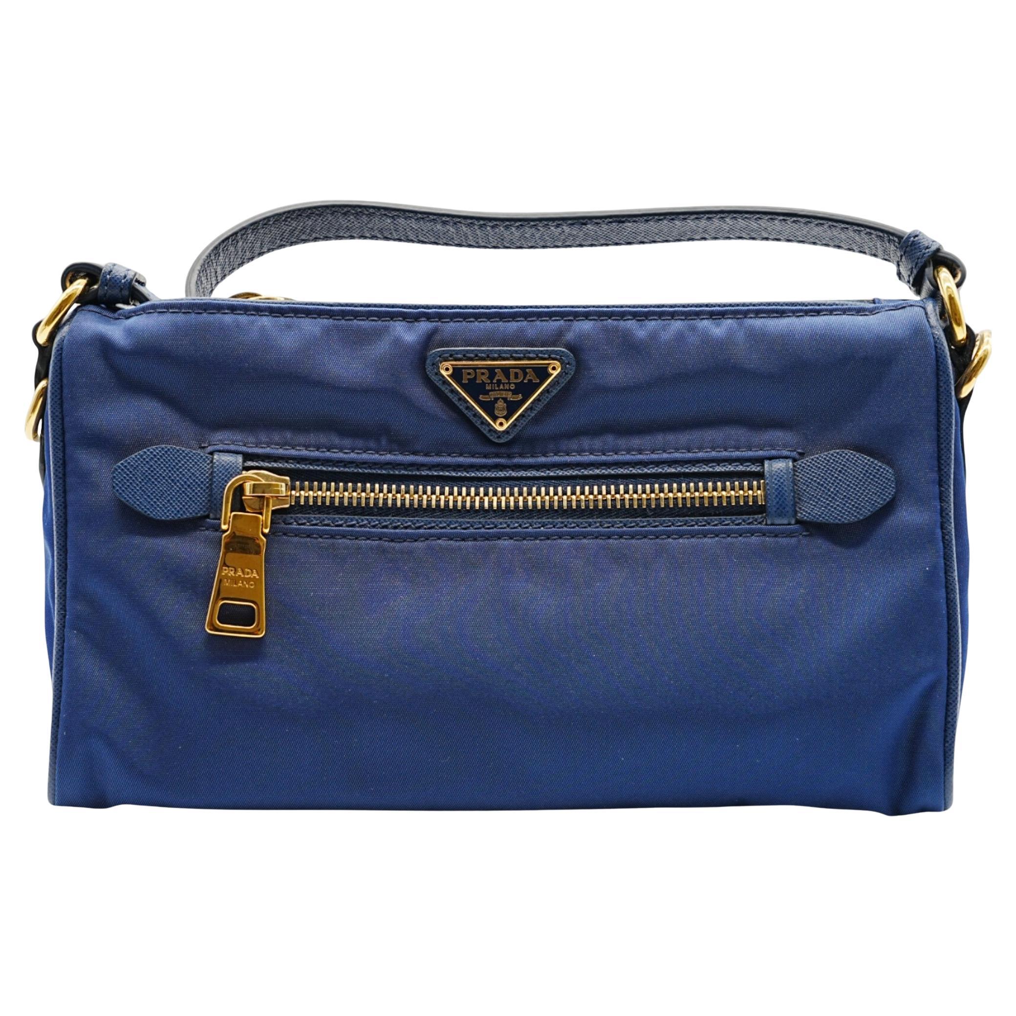Prada Blue Nylon Shoulder Bag - '10s For Sale