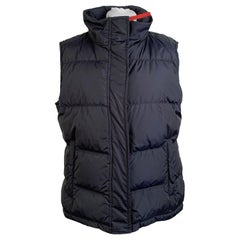 Vintage Prada Blue Nylon Sleeveless Down Jacket Vest with Hood Size 46