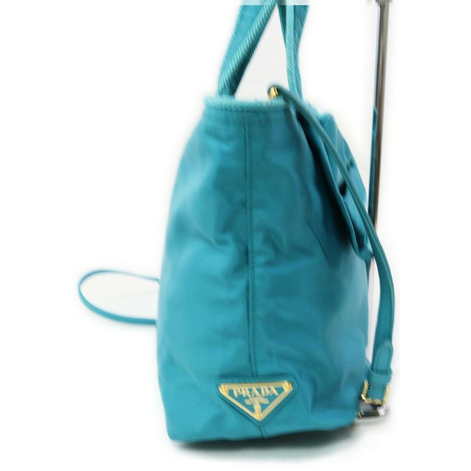 Prada Blue Nylon Tessuto Bow Logo ConvertibleTote Bag 863124 For Sale 4