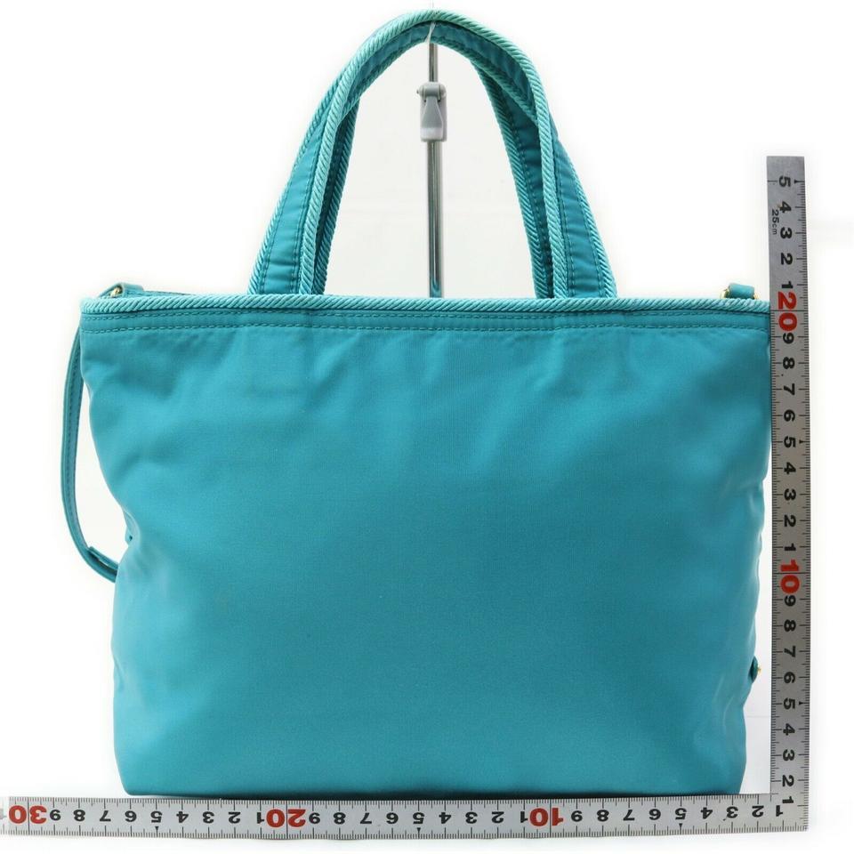 Prada Blue Nylon Tessuto Bow Logo ConvertibleTote Bag 863124 For Sale 1