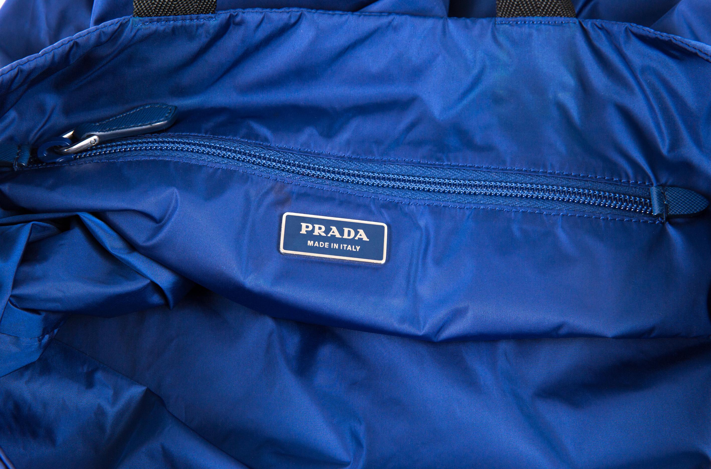 Prada Blue Nylon Tessuto Tote Bag For Sale 2