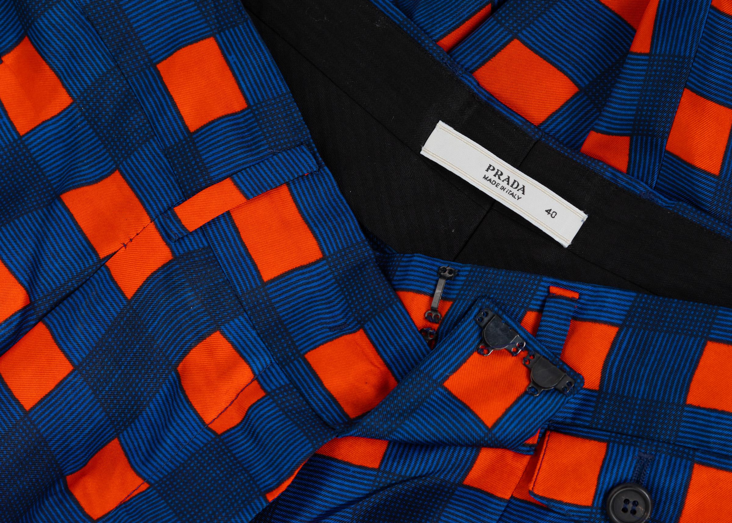 Women's or Men's Prada Blue Orange Red Check Silk Fairy Pants Runway, 2008