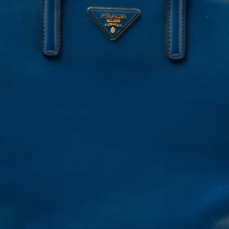 Prada Blue Patent Leather Double Zip Top Handle Bag 6