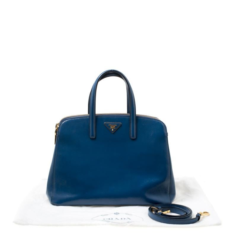 Prada Blue Patent Leather Double Zip Top Handle Bag 7