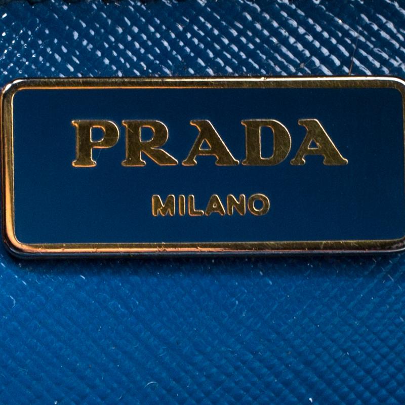 Prada Blue Patent Leather Double Zip Top Handle Bag 2