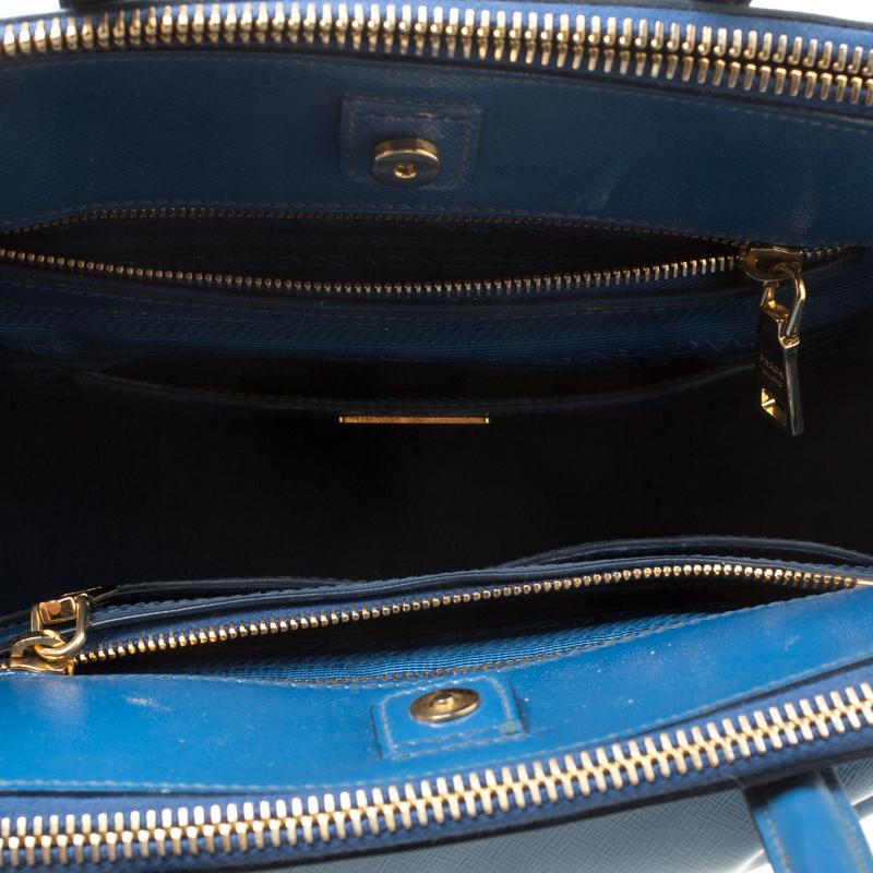 Prada Blue Patent Leather Double Zip Top Handle Bag 3