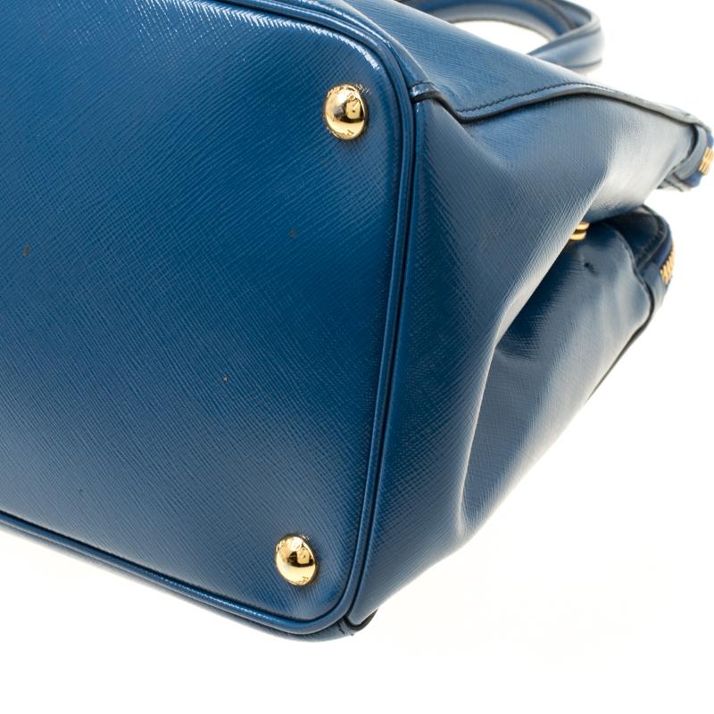 Prada Blue Patent Leather Double Zip Top Handle Bag 4