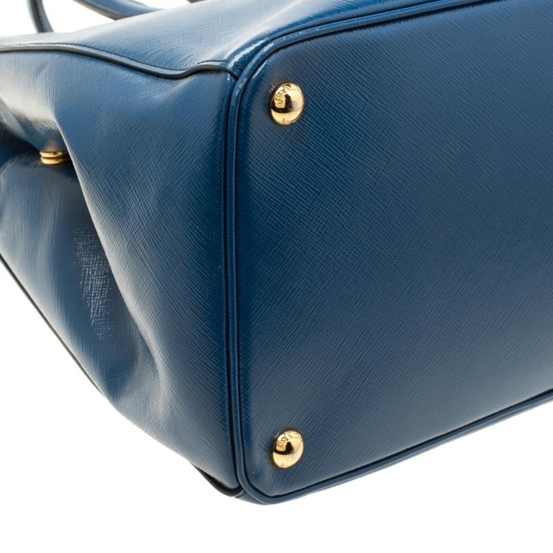 Prada Blue Patent Leather Double Zip Top Handle Bag 5