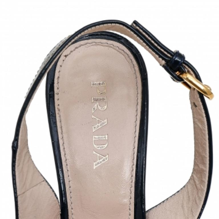 Prada Blue Patent Leather Peep Toe Wedges Espadrilles Slingback Sandals Size 36 1