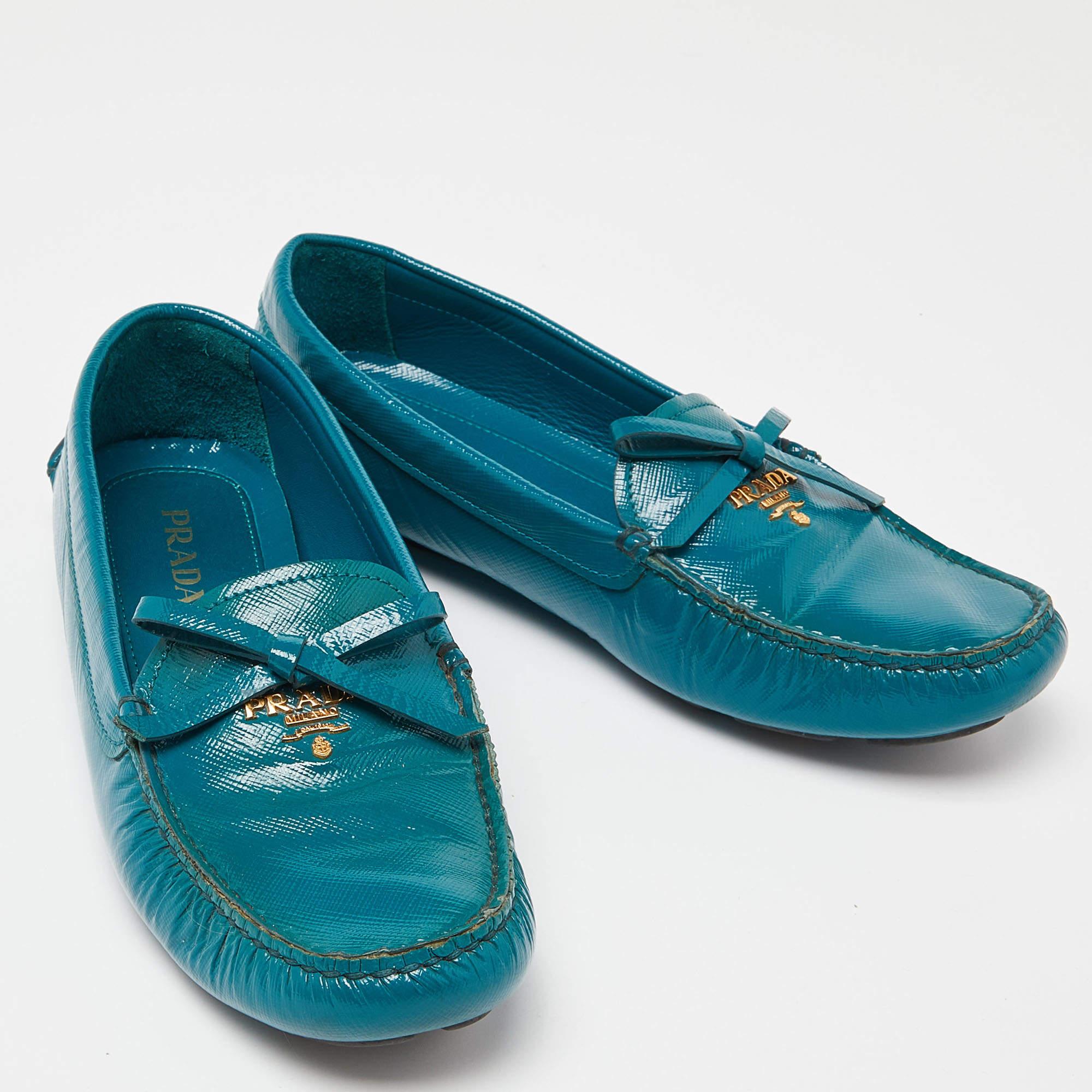 Prada Blue Patent Leather Slip On Loafers Size 38 1