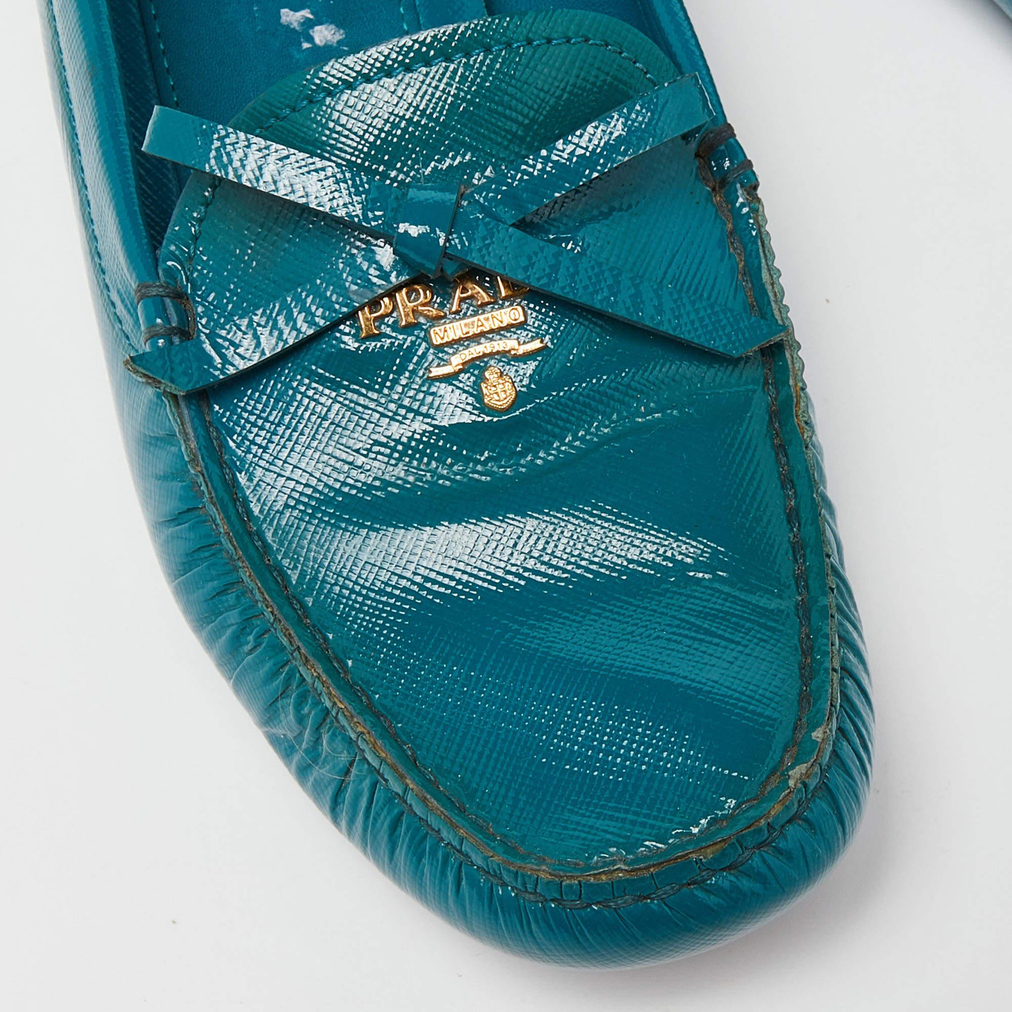 Prada Blue Patent Leather Slip On Loafers Size 38 3