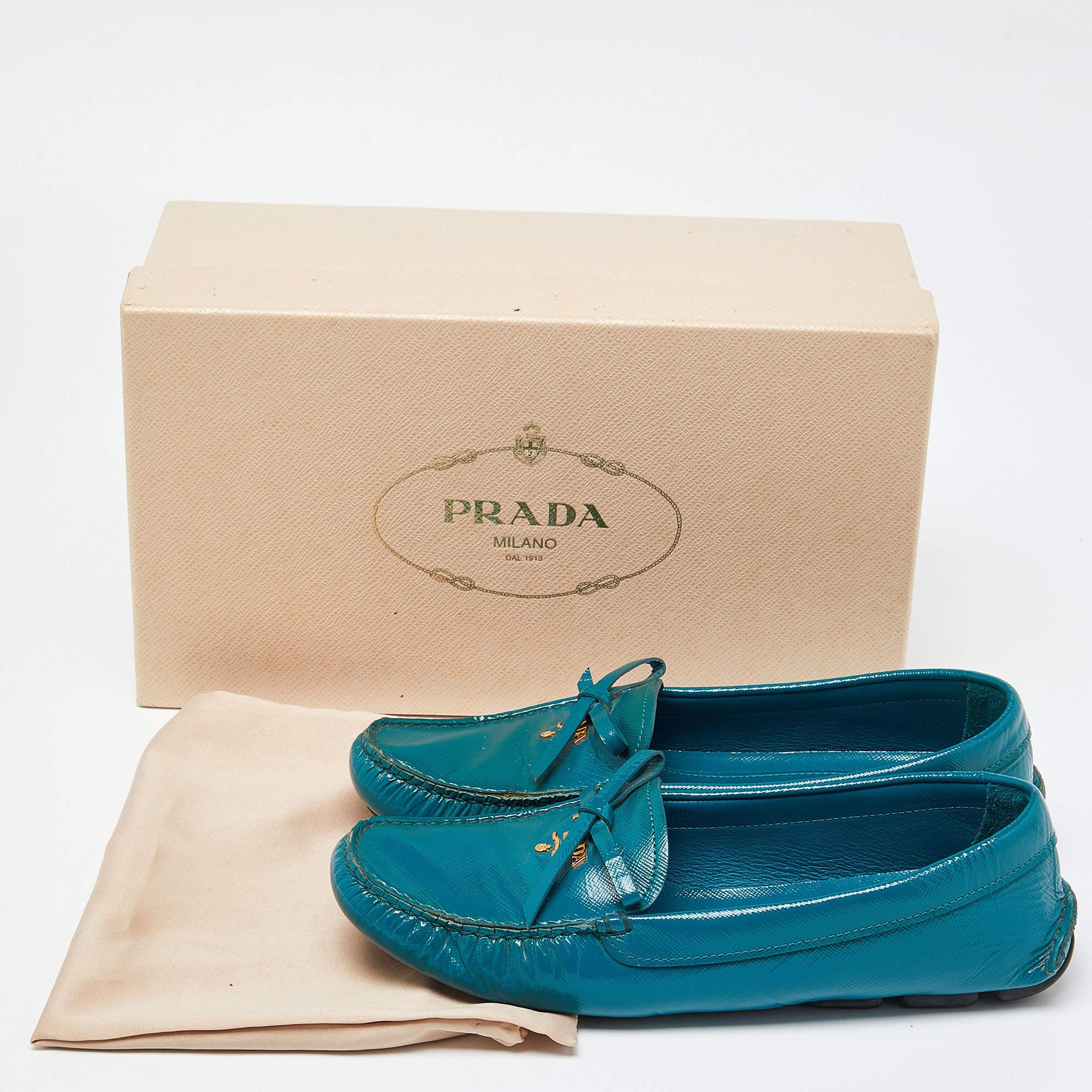Prada Blue Patent Leather Slip On Loafers Size 38 4