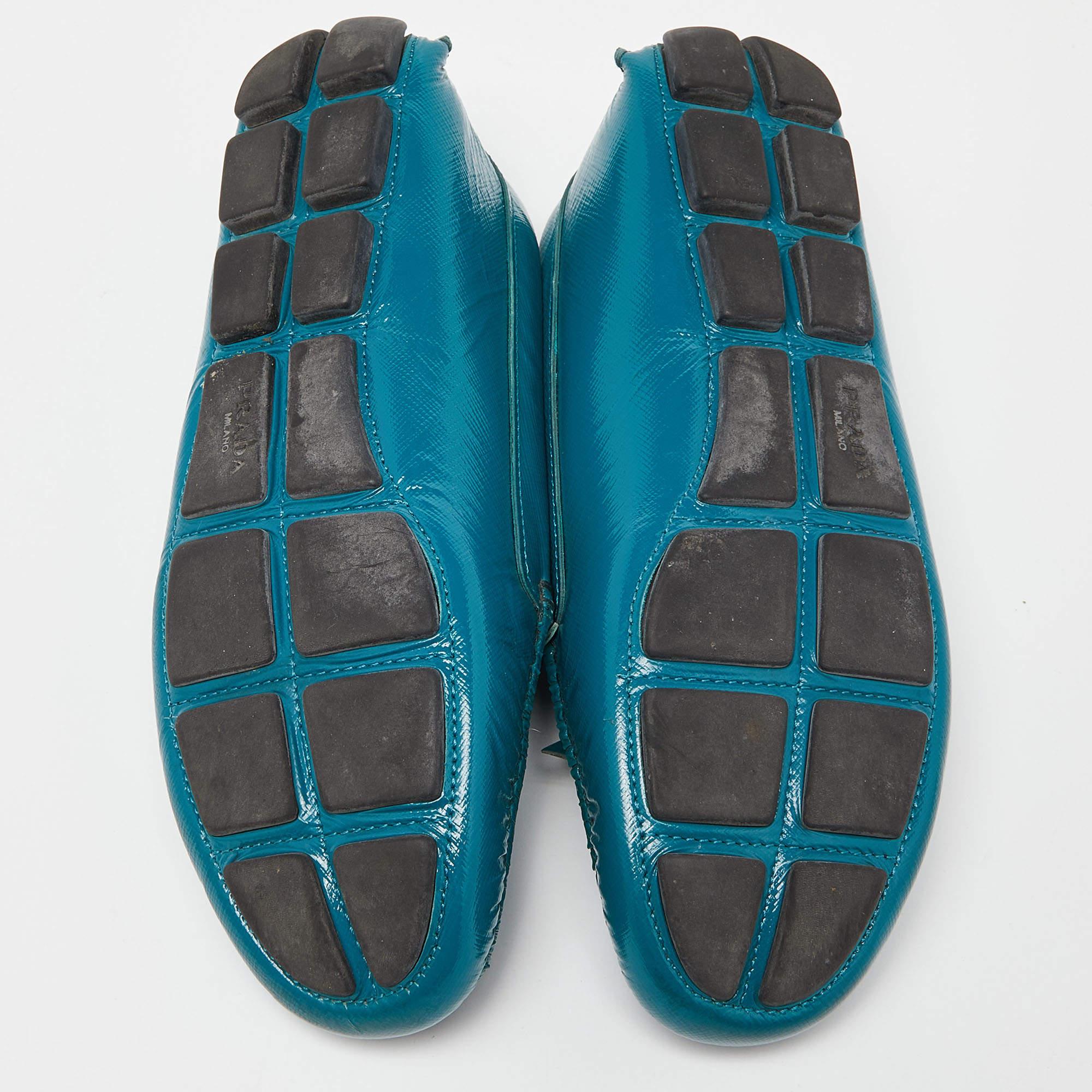 Prada Blue Patent Leather Slip On Loafers Size 38 5