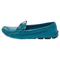 Prada Blue Patent Leather Slip On Loafers Size 38