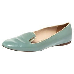Prada Blue Patent Saffiano Leather Smoking Slippers Size 38.5