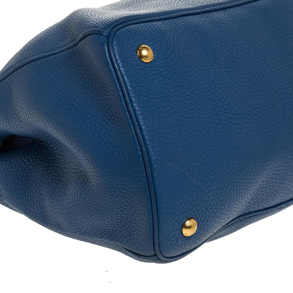 Prada Blue Pebbled Leather Vitello Daino Tote 2