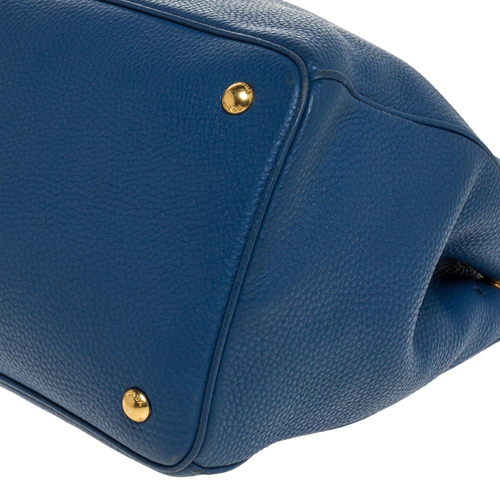 Prada Blue Pebbled Leather Vitello Daino Tote 3