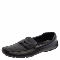 Prada Blue Perforated Leather Slip On Loafers Size 45.5