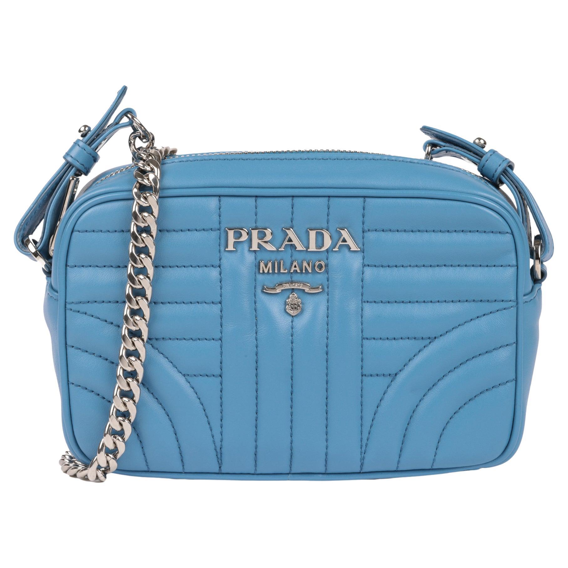 PRADA Blue Quilted Calfskin Leather Diagramme Camera Bag