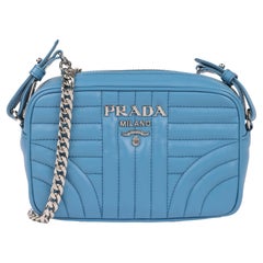 PRADA Blue Quilted Calfskin Leather Diagramme Camera Bag