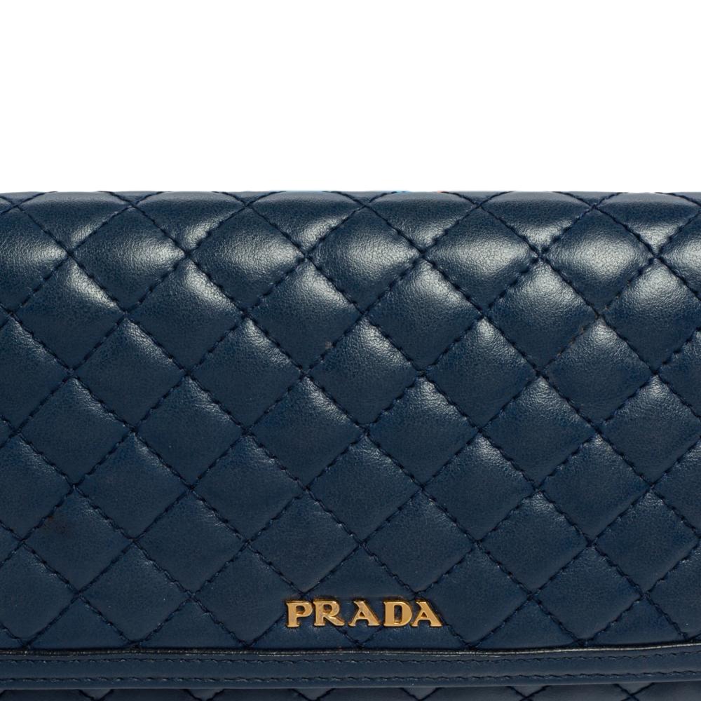Women's Prada Blue Quilted Leather Wallet on Chain
