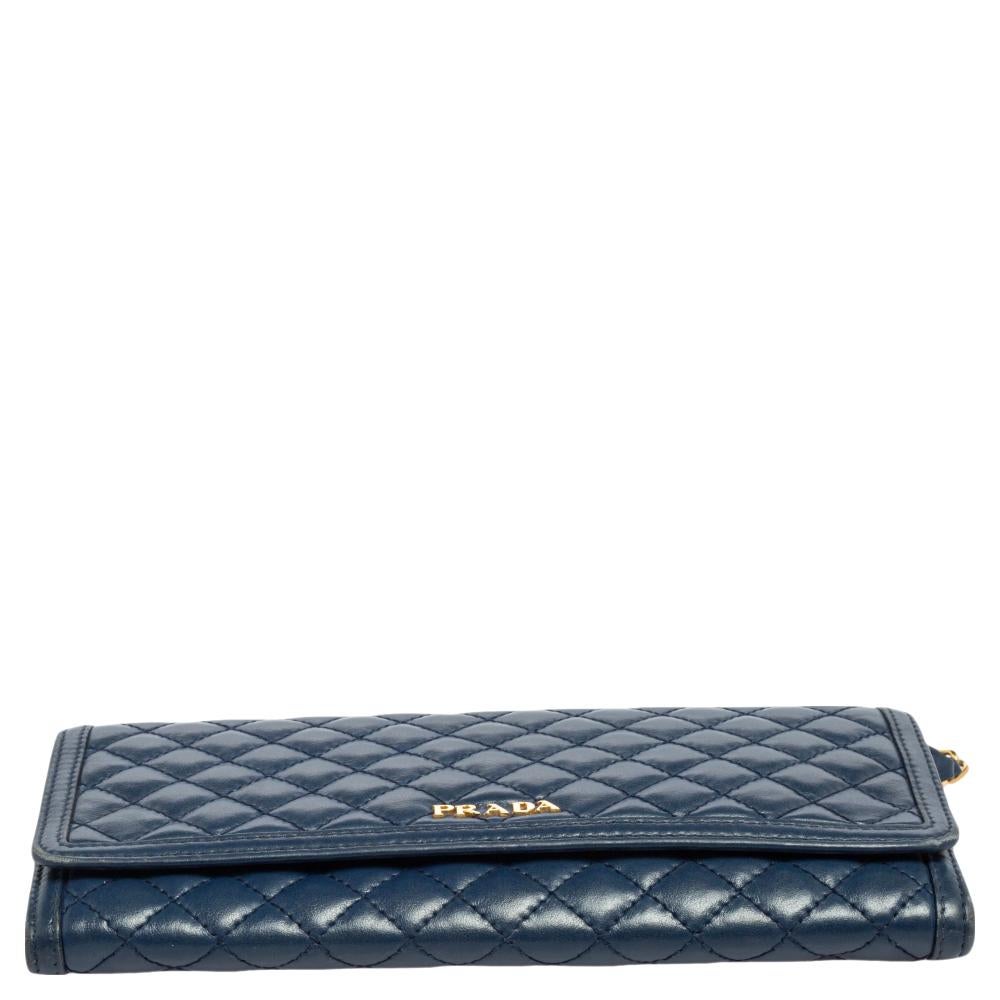 Prada Blue Quilted Leather Wallet on Chain 2