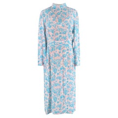 Prada Blue & Red Sable Rabbit Print Crepe Midi Dress - US 8