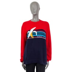PRADA blue & red WOOL 2018 BANANA Crewneck Sweater 44 L