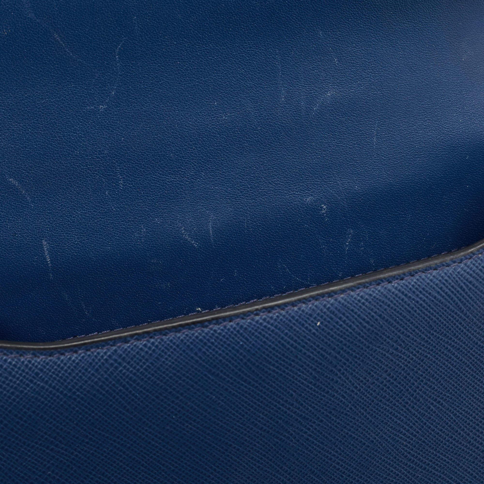 Prada Blue Saffiano and Soft Leather Chain Flap Shoulder Bag 7