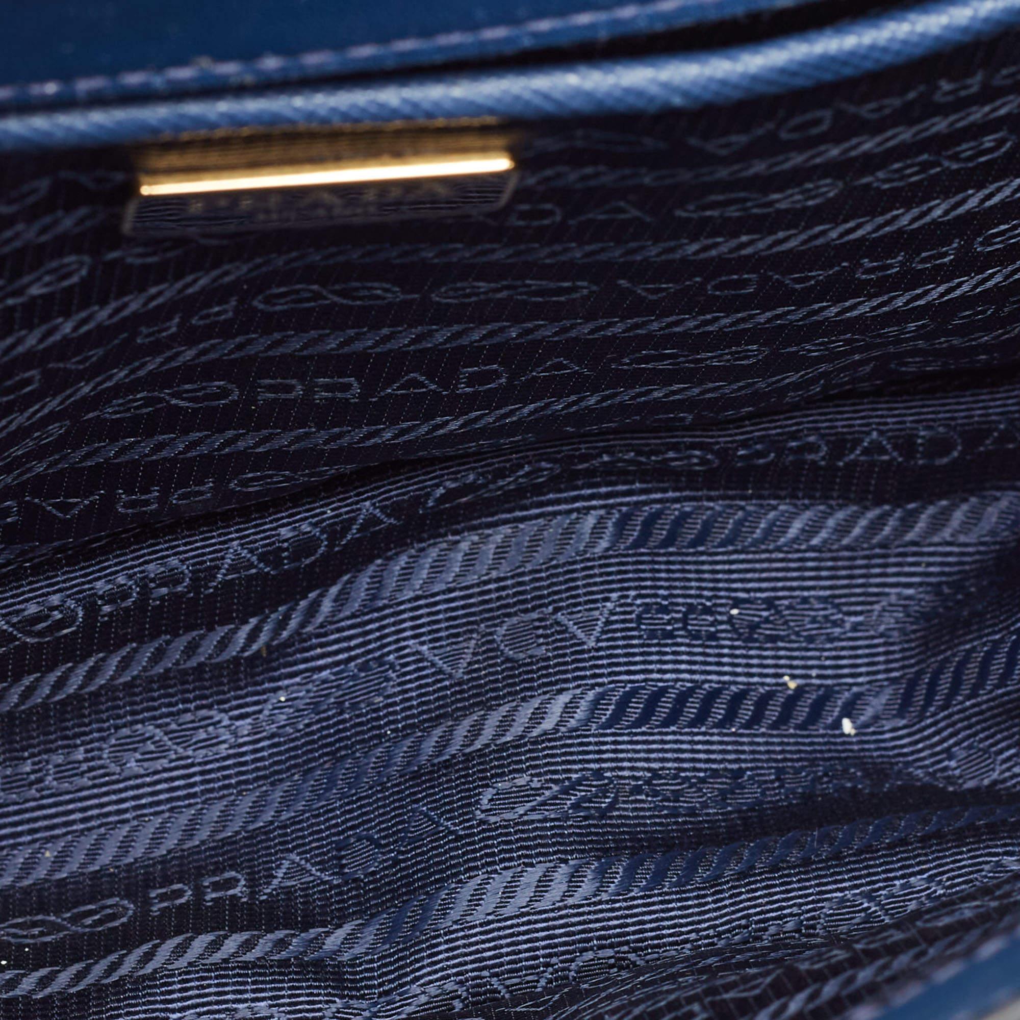 Prada Blue Saffiano and Soft Leather Chain Flap Shoulder Bag 9